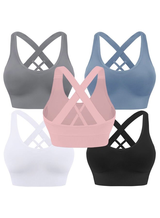 Evercute Sports Bra for Women Padded Medium Support Criss Cross Strappy Bras Seamless High Impact Yoga Exercise Athletic Bras - Image 1