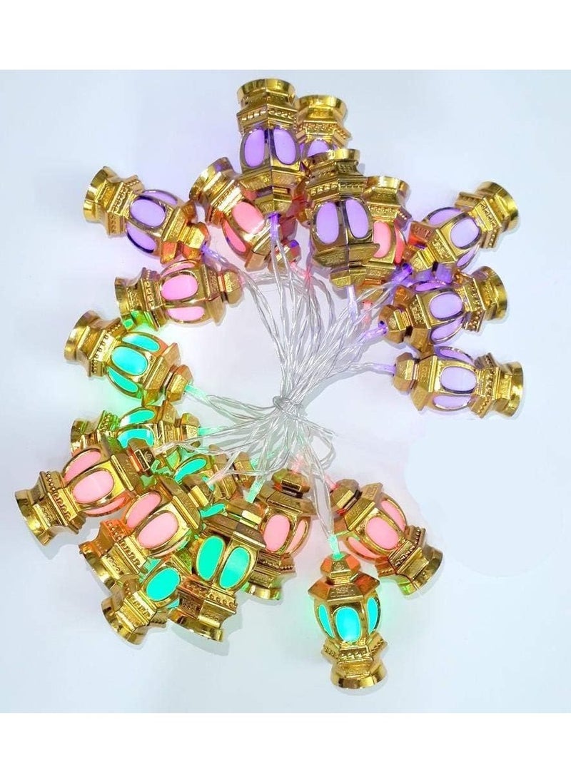 Generic Pack of 2 Each String 20 LEDs Ramadan Eid String Light Muslim Eid Lanterns String Lights Mubarak Islam Decorative Lantern Lights String 9.8 Ft Battery Multicolour  - Image 4