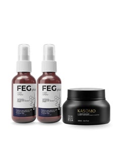 FEG Plus FEGPLUS 2Pcs Hair & Beard Growth Serum (50ml) + KASOMO Hair Repair Mask Deeply Moisturizing With Hydrolyzed Keratin (250ml), Control Hair Loss & Regrow Hair, Natural Ingredients Help Hair Stronger & Healthier  - Image 1