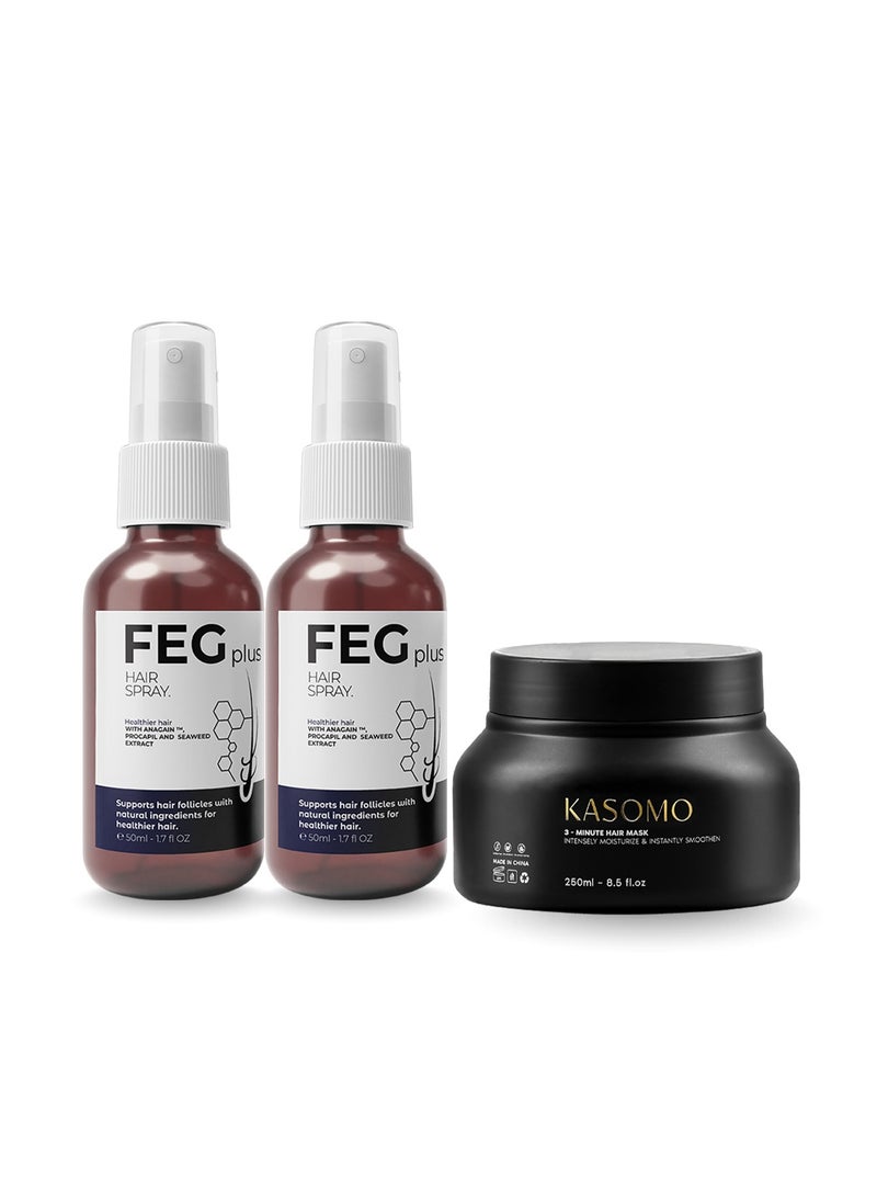 FEG Plus - FEGPLUS 2Pcs Hair & Beard Growth Serum (50ml) + KASOMO Hair Repair Mask Deeply Moisturizing With Hydrolyzed Keratin (250ml), Control Hair Loss & Regrow Hair, Natural Ingredients Help Hair Stronger & Healthier - Image 1