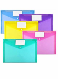 Y&D 10 Packs Of Plastic Envelopes, A4 Transparent File Folders, Document Label Pockets And Snaps, Suitable For Work Office (5 Colors)  - Image 1