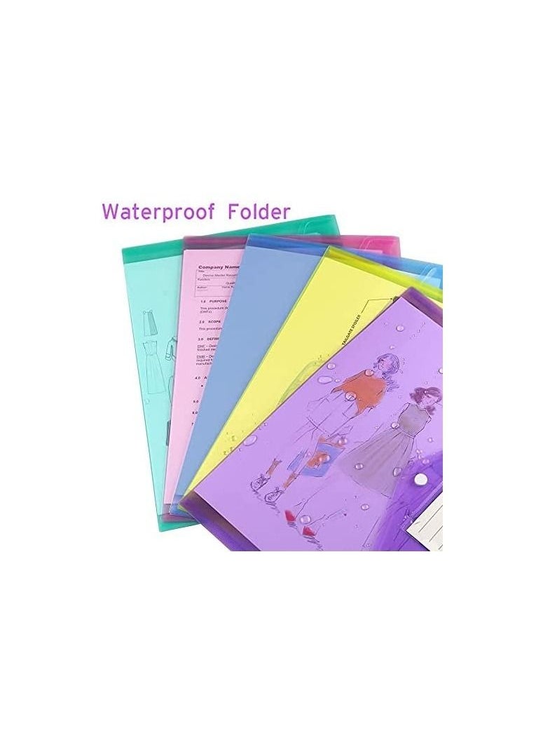 Y&D - 10 Packs Of Plastic Envelopes, A4 Transparent File Folders, Document Label Pockets And Snaps, Suitable For Work Office (5 Colors) - Image 1