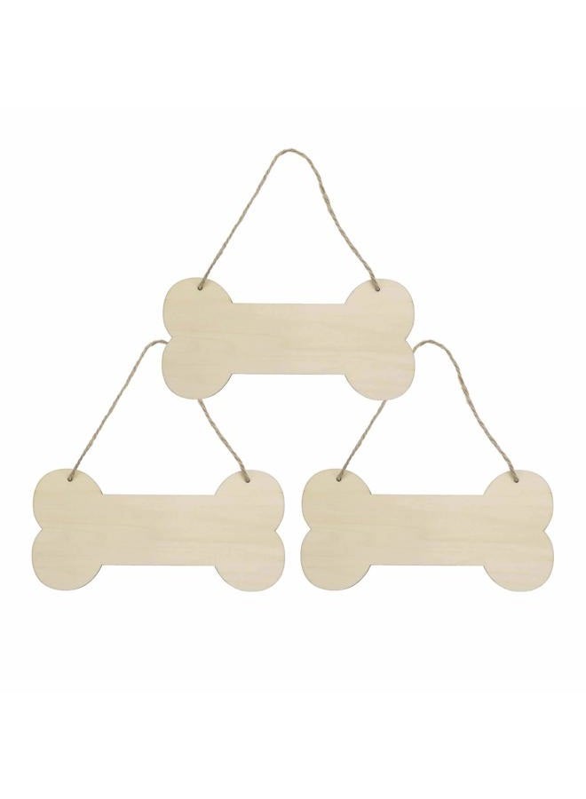 Creaides 3 Pcs Dog Bone Wood Sign Blank Wooden Plaque Unfinished Wood DIY Crafts Hanging Sign with Ropes for Puppy Pet House Door Wall Decorative, 3.9x7.9 Inches (10x20 cm) - Image 1