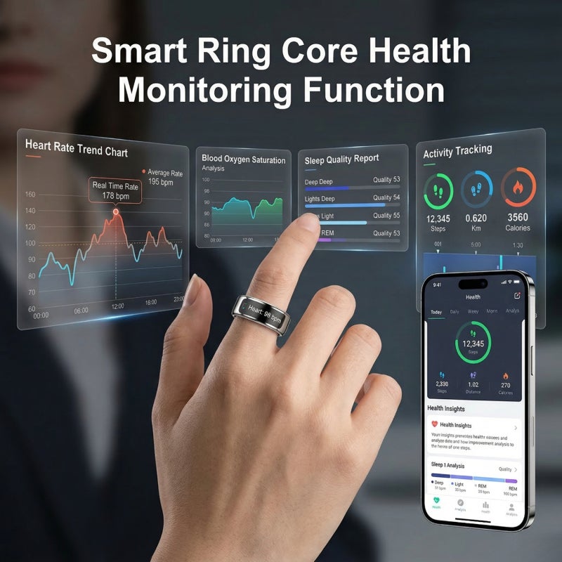 Smart Ring 12# Black Stainless Steel With Touch Display - 24/7 Health Monitoring Extended Battery Life Wireless Charging Fitness Tracker Ring for Busy Professionals - Image 2