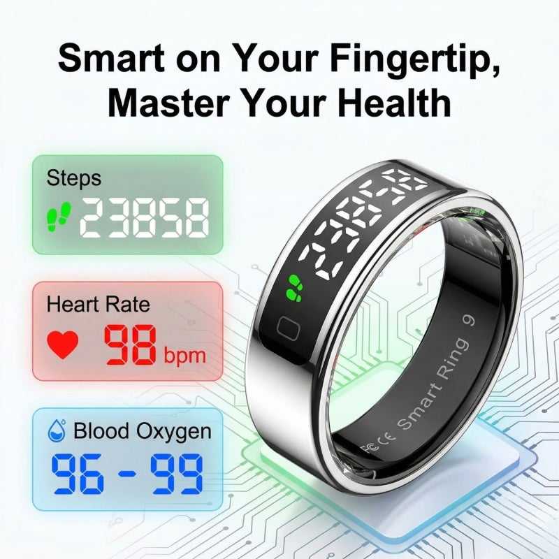 Smart Ring 12# Black Stainless Steel With Touch Display - 24/7 Health Monitoring Extended Battery Life Wireless Charging Fitness Tracker Ring for Busy Professionals - Image 3
