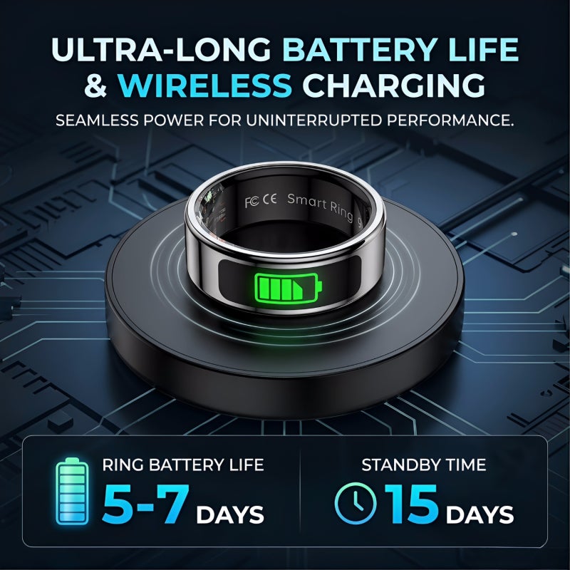 Smart Ring 12# Black Stainless Steel With Touch Display - 24/7 Health Monitoring Extended Battery Life Wireless Charging Fitness Tracker Ring for Busy Professionals - Image 4