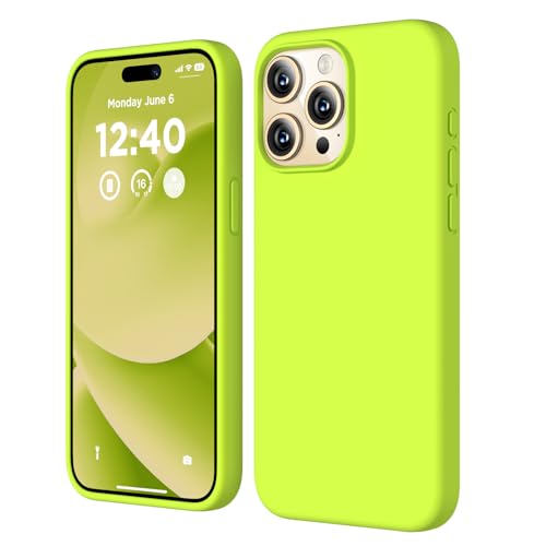 COFFKER Compatible with iPhone 15 Pro Max Case, Liquid Silicone Case, Full Body Shockproof Protective Cover Slim Thin Phone Case for iPhone 15 Pro Max 6.7 inch-Fluorescent Yellow - Image 1