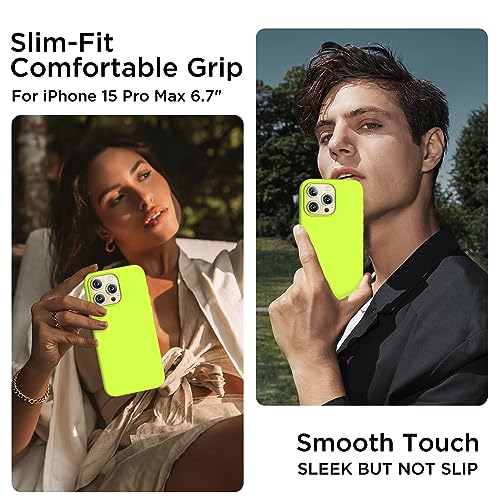 COFFKER Compatible with iPhone 15 Pro Max Case, Liquid Silicone Case, Full Body Shockproof Protective Cover Slim Thin Phone Case for iPhone 15 Pro Max 6.7 inch-Fluorescent Yellow - Image 2