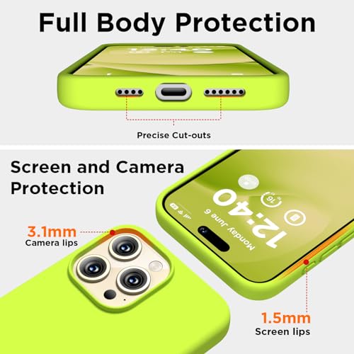 COFFKER Compatible with iPhone 15 Pro Max Case, Liquid Silicone Case, Full Body Shockproof Protective Cover Slim Thin Phone Case for iPhone 15 Pro Max 6.7 inch-Fluorescent Yellow - Image 3