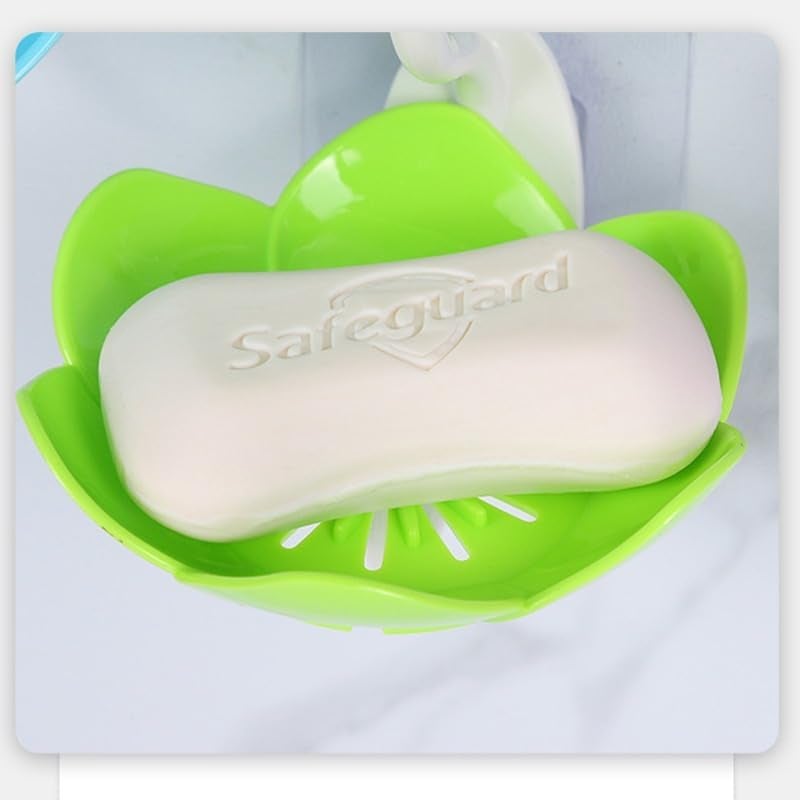 DIGIONICS Digionics Wall- Mounted Drain Soap Box Double Layer Lotus Flower Shaped Soap Tray Removable Soap Dish Non- Slip Storage Self- Adhesive Bathroom Accessories (Set of 2Pc) - Plastic  - Image 3