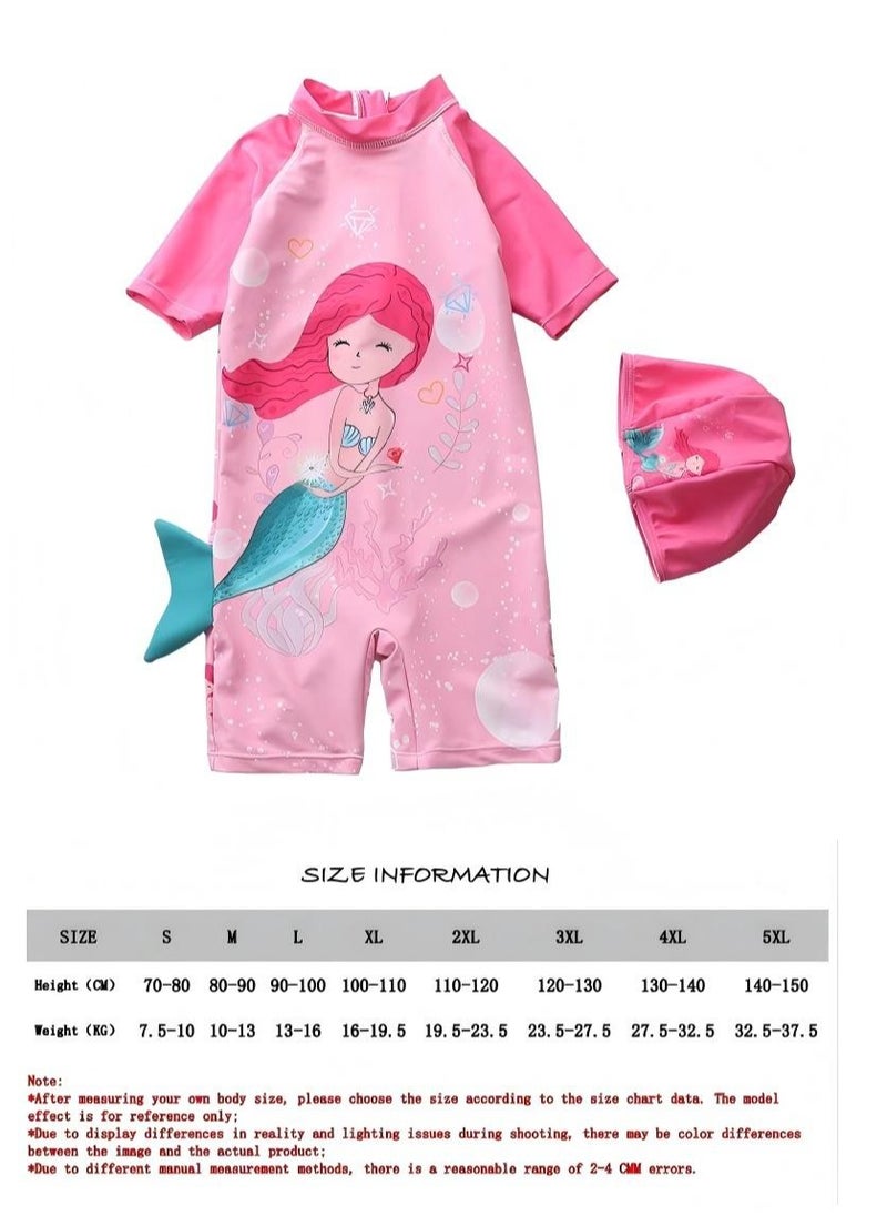 SISGL Children's Swimsuit For Girls Mermaid Design Short Sleeve With Cap One Piece Surfing Suit Baby Swimming Pool Girl Swimsuit  - Image 3