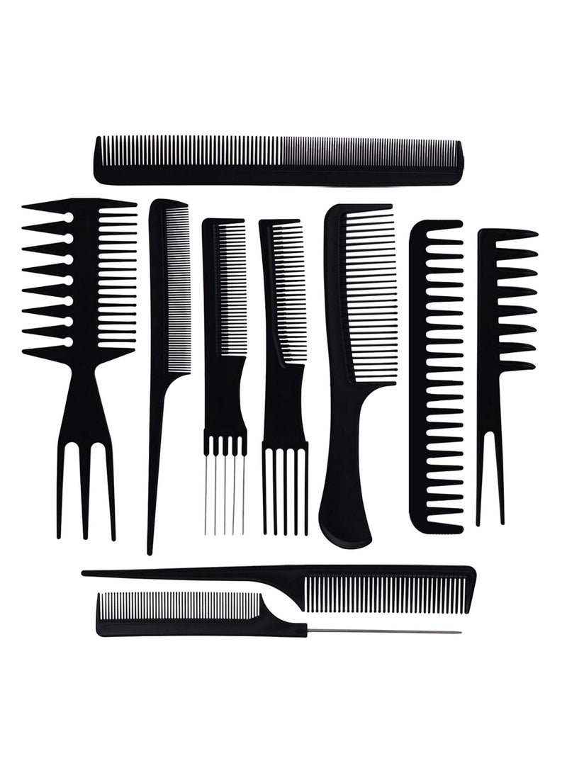 10-Piece Professional Anti-Static Hair Comb Set Black - Image 1