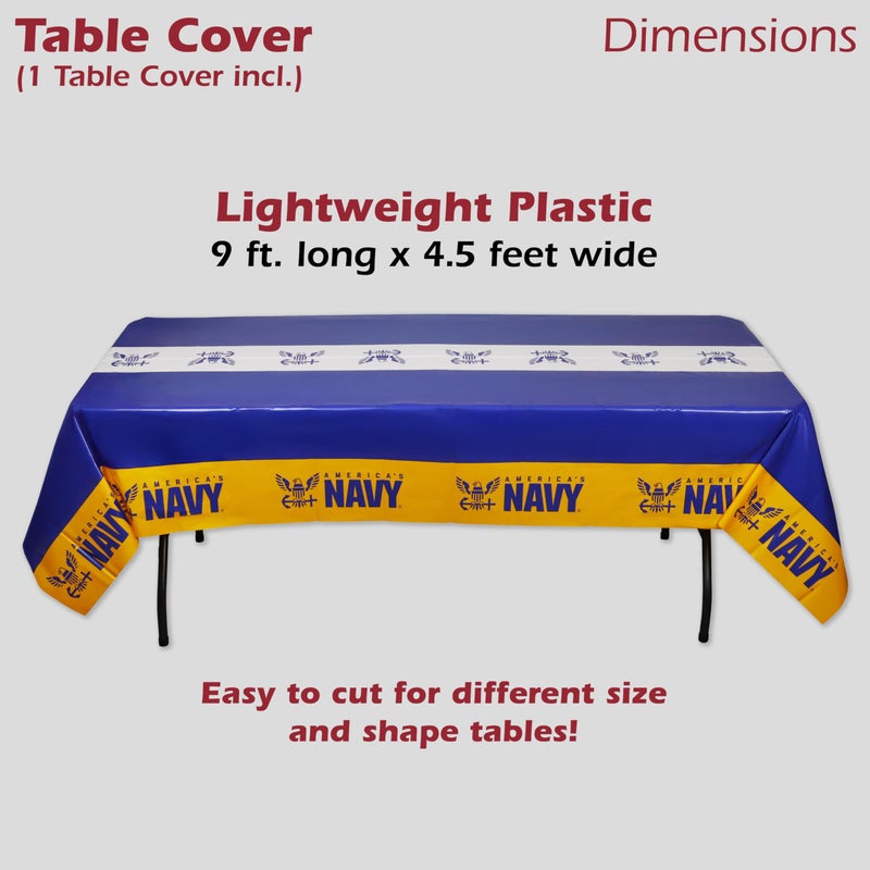 Havercamp U.S. Navy Premium Disposable Plastic Tablecloth Party Decoration 9ft by 4.5 feet Table Cover - Image 3