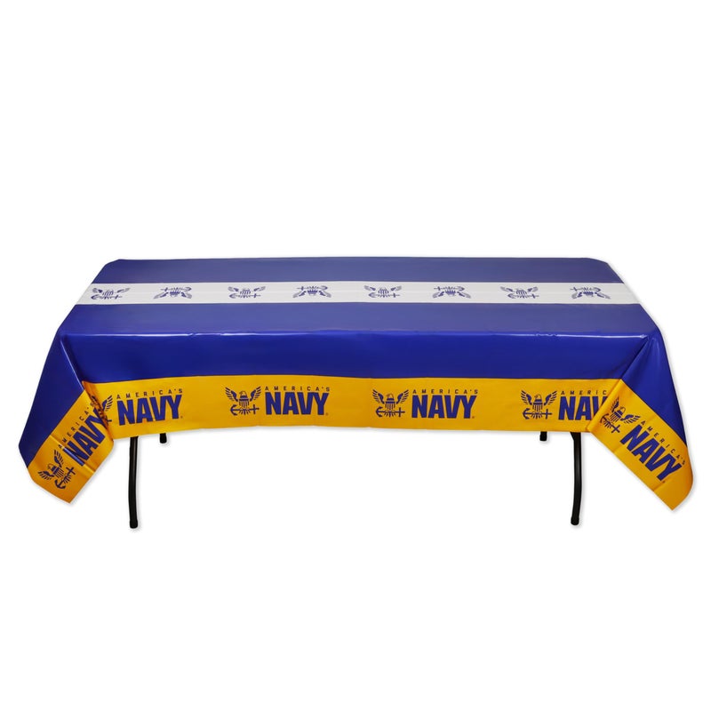 Havercamp U.S. Navy Premium Disposable Plastic Tablecloth Party Decoration 9ft by 4.5 feet Table Cover - Image 1