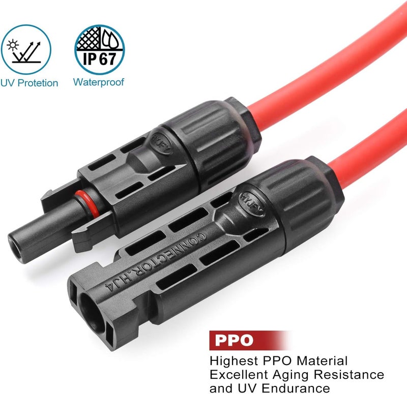 BeideLt 30 Feet 10AWG Solar Extension Cable with Female and Male Connector with Extra Free Pair of Connectors Solar Panel Adaptor Kit Tool (30FT Red + 30FT Black) - Image 4