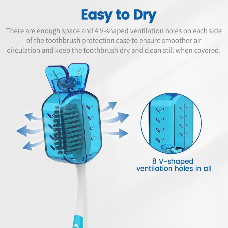 Frekare Toothbrush Covers Caps, Clip-On Toothbrush Protector for Household Travel, Brush Head Pod Case Fits Most Manual and Electric Toothbrushes, 6 Count (Transparent without Glitter) - Image 4