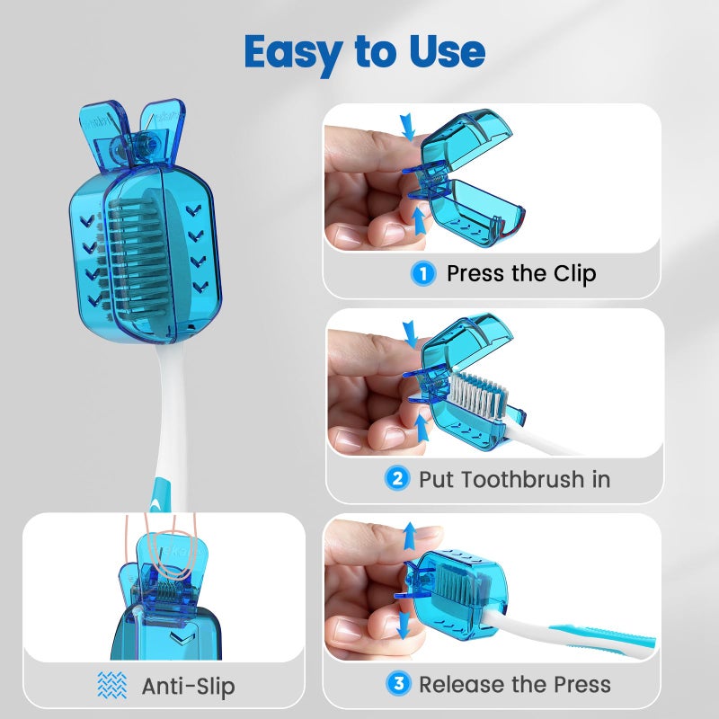 Frekare Toothbrush Covers Caps, Clip-On Toothbrush Protector for Household Travel, Brush Head Pod Case Fits Most Manual and Electric Toothbrushes, 6 Count (Transparent without Glitter) - Image 3