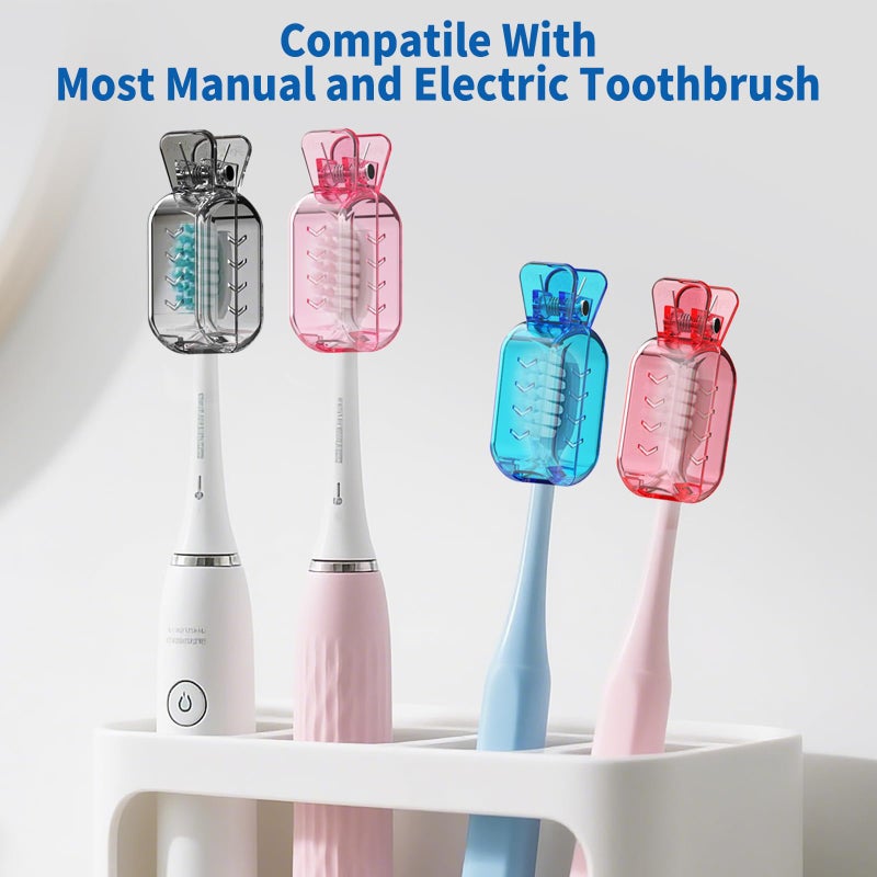 Frekare Toothbrush Covers Caps, Clip-On Toothbrush Protector for Household Travel, Brush Head Pod Case Fits Most Manual and Electric Toothbrushes, 6 Count (Transparent without Glitter) - Image 2