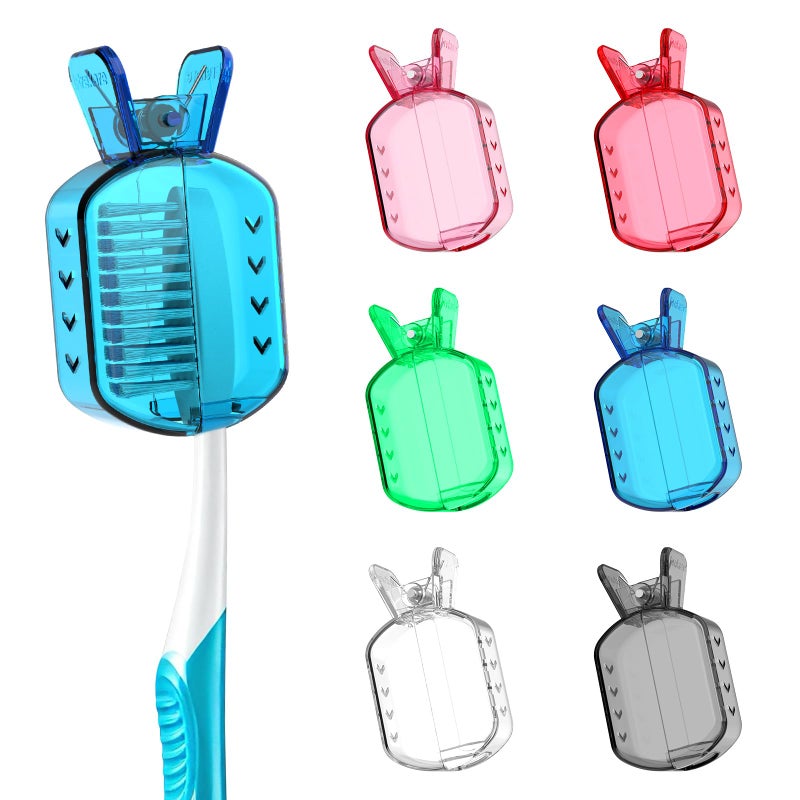 Frekare Toothbrush Covers Caps, Clip-On Toothbrush Protector for Household Travel, Brush Head Pod Case Fits Most Manual and Electric Toothbrushes, 6 Count (Transparent without Glitter) - Image 1