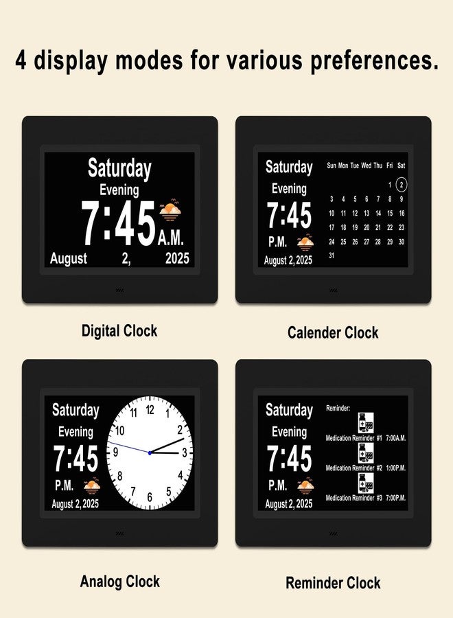 SSYA Dementia Clocks with Day and Date for Seniors,13 Alarms Custom Reminders, Extra Large Digital Calendar Clock for Elderly. (Black) - Image 4