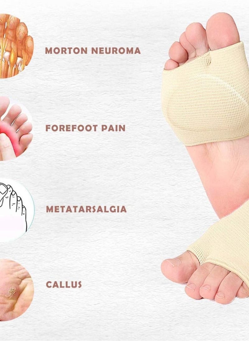 Metatarsal Pads Ball of Foot Cushions for Pain Relief Gel Cushion Metatarsalgia Neuroma Fabric Sleeve Women Men 2 Pairs Black Beige - Image 3