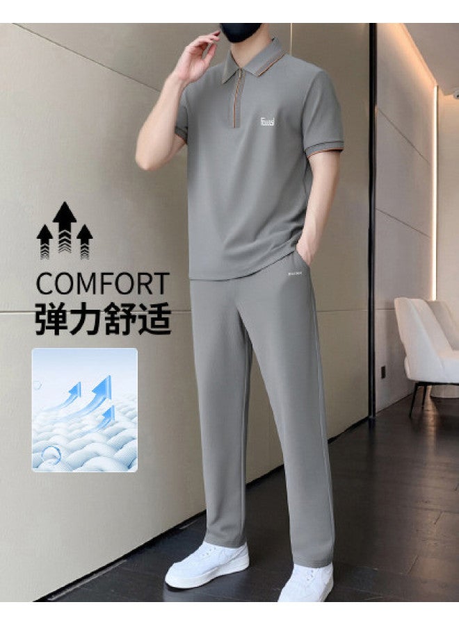 FOLUNSI men's Short Sleeve Summer Outfit With Thin Pants - Breathable Men's Matching Set - Image 1