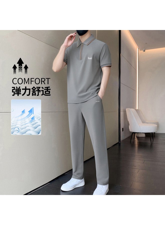 FOLUNSI men's Short Sleeve Summer Outfit With Thin Pants - Breathable Men's Matching Set - Image 2