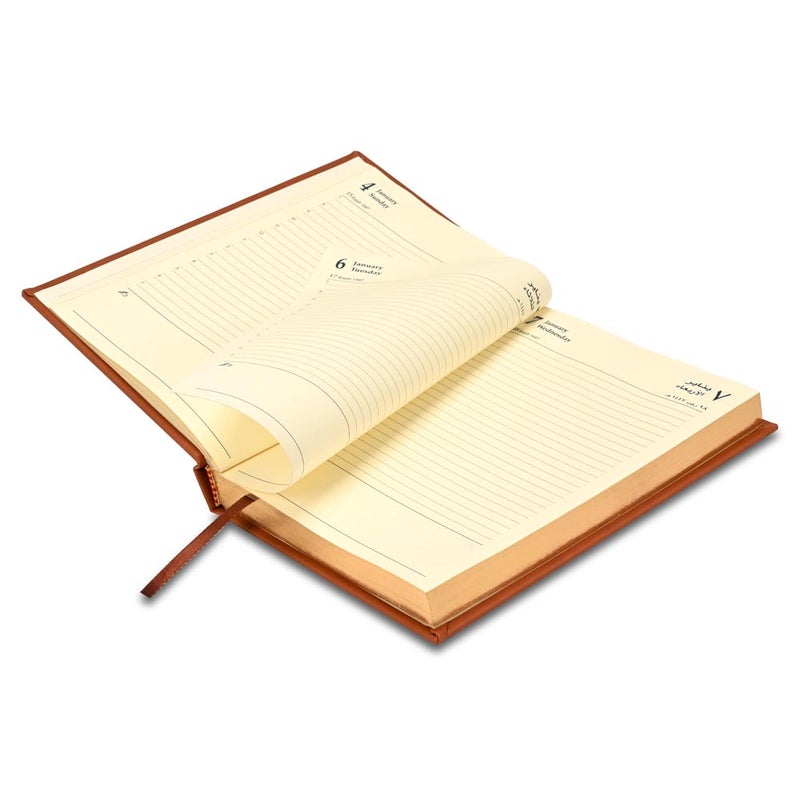 FIS 2026 Golden A5 Diary, 148x210mm, 1 Side Padded Italian PU Cover Materials, Gold Gilded Edges, 1 Day a Page Format, Arabic/English, 70gsm Italian Ivory Paper, Brown Cover-FSDI20AEG26BR - Image 4