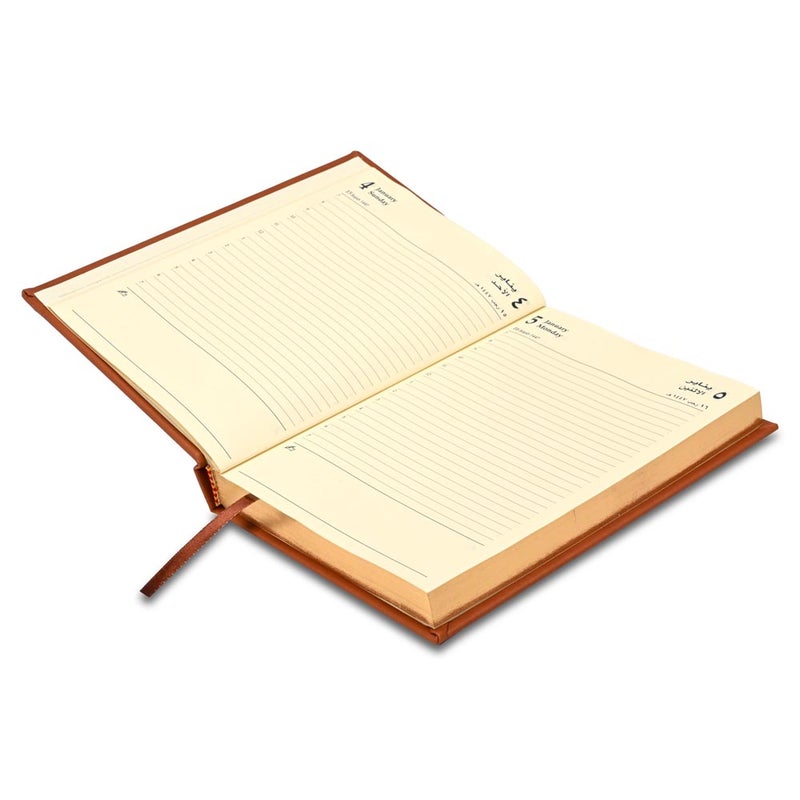 FIS 2026 Golden A5 Diary, 148x210mm, 1 Side Padded Italian PU Cover Materials, Gold Gilded Edges, 1 Day a Page Format, Arabic/English, 70gsm Italian Ivory Paper, Brown Cover-FSDI20AEG26BR - Image 3