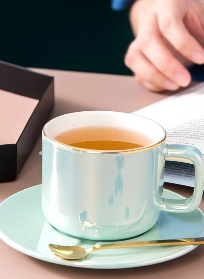 شيانغ يو صحن قهوة سيراميكي من الخزف الشمالي الملون الفاخر وكوب بمقبض ذهبي - Image 2