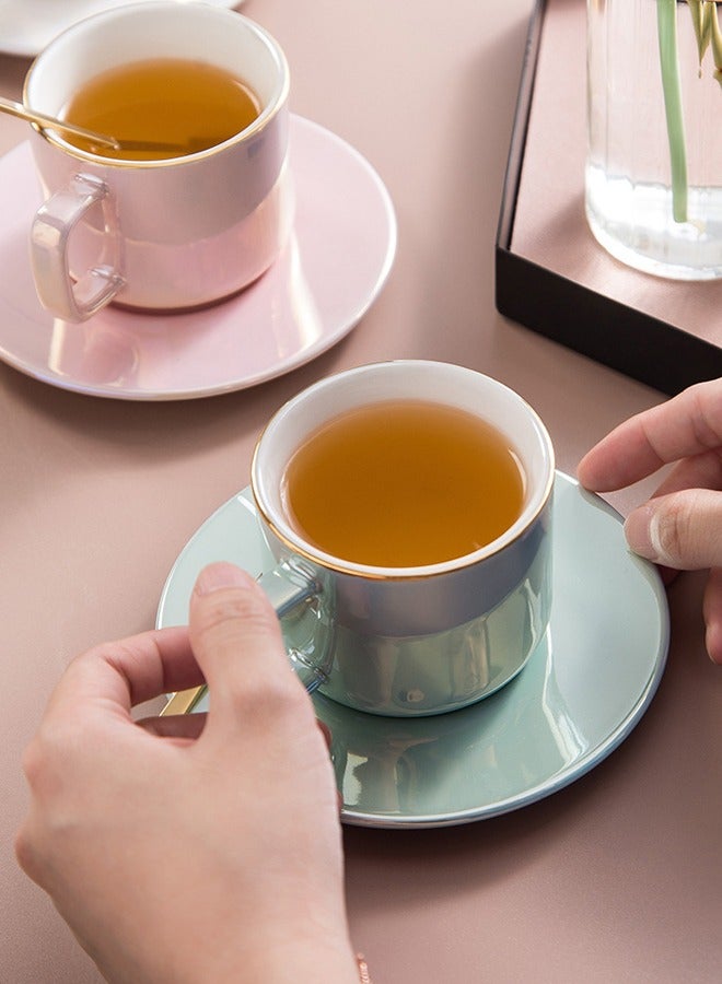 شيانغ يو صحن قهوة سيراميكي من الخزف الشمالي الملون الفاخر وكوب بمقبض ذهبي - Image 3