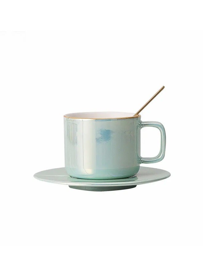 شيانغ يو صحن قهوة سيراميكي من الخزف الشمالي الملون الفاخر وكوب بمقبض ذهبي - Image 1