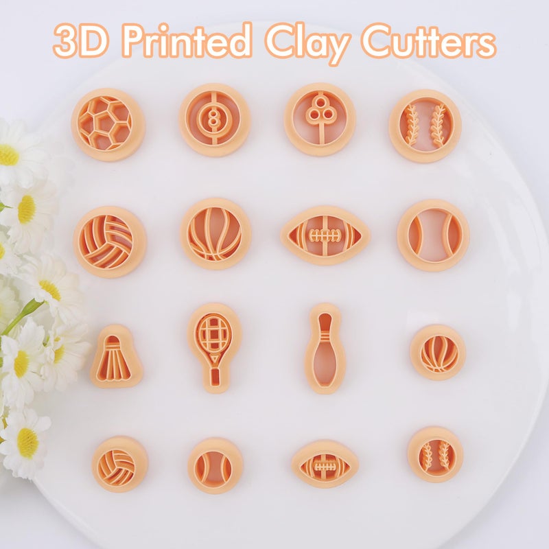 Puocaon Sports Polymer Clay Cutters - 16 Pcs Clay Cutters for Polymer Clay Jewelry Making  Football Baseball Clay Cutters  Clay Jewelry Cutters Basketball Tennis Volleyball Clay Cutters Earrings - Image 2