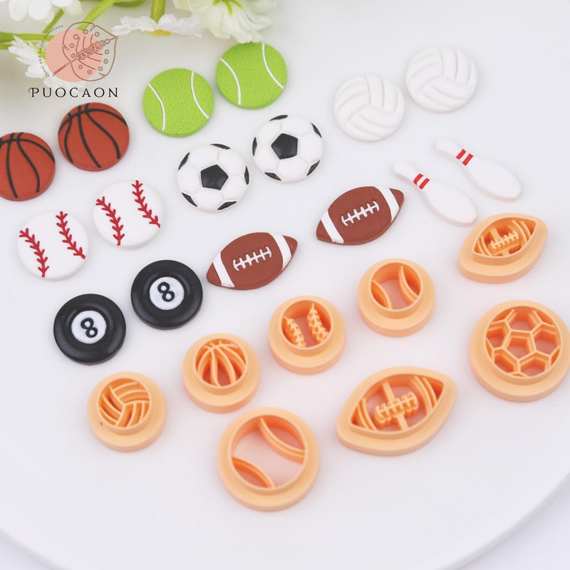 Puocaon Sports Polymer Clay Cutters - 16 Pcs Clay Cutters for Polymer Clay Jewelry Making  Football Baseball Clay Cutters  Clay Jewelry Cutters Basketball Tennis Volleyball Clay Cutters Earrings - Image 3