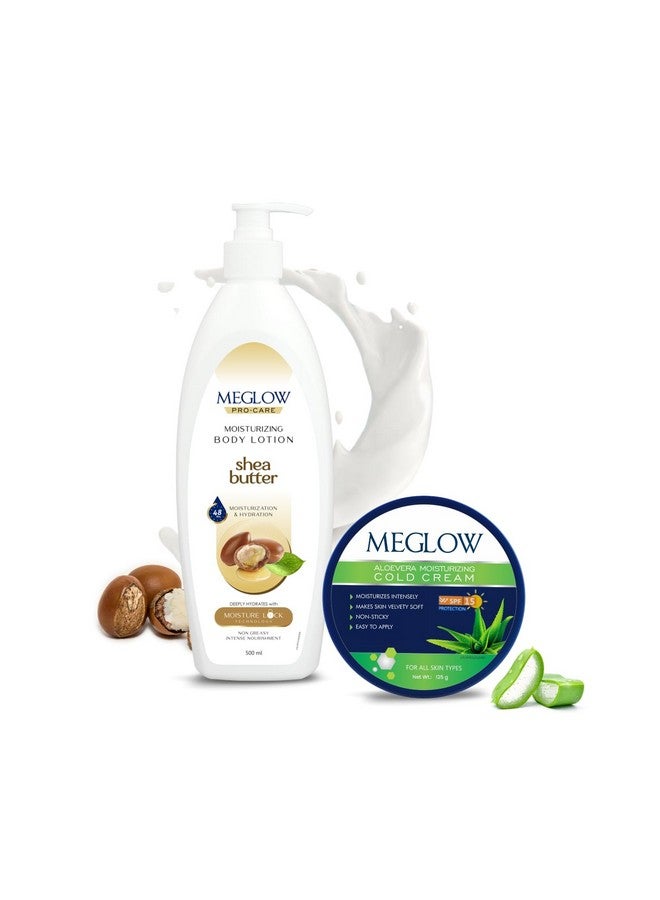 Meglow Combo of Aloe Vera Moisturizing Cold Cream Moisturizer Cream with SPF 15 Protection & Shea Butter - Body Lotion Best Moisturizer for dry skin - Image 1