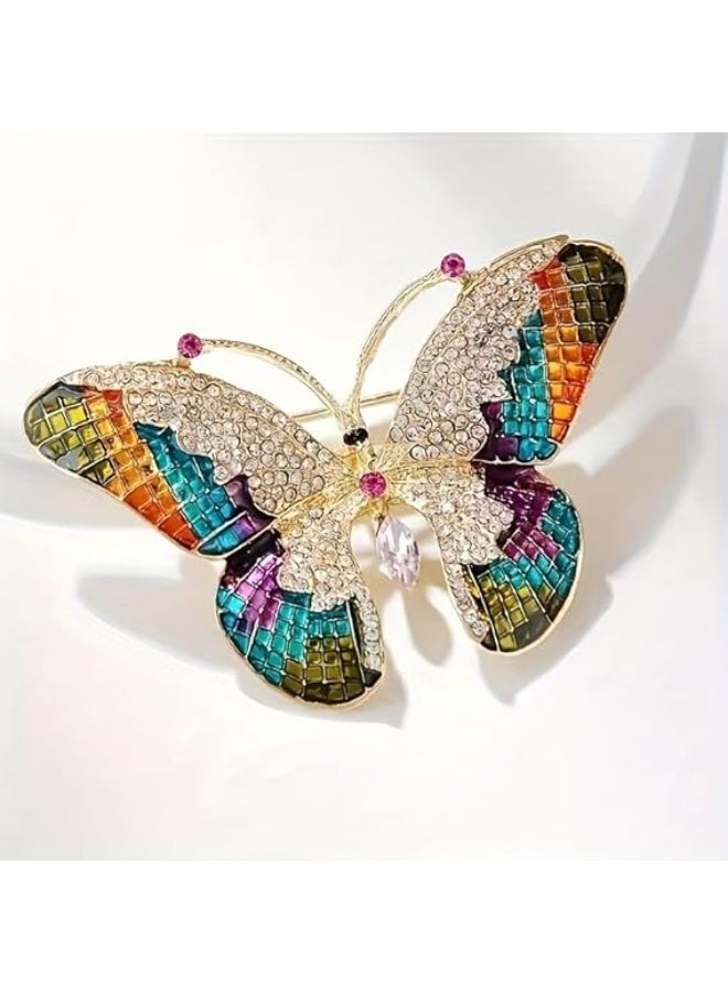 MySouq Store: Elegant Multi-Color Butterfly Brooch Pin with Rainbow Enamel and Sparkling Crystals, Gold-Tone Women's Decorative Jewelry Accessory for Clothes and Accessories - Image 1