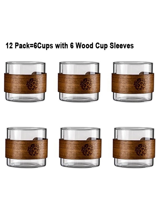 Forest Home Lightweight Glass Tea Cup with Removable Wooden Sleeve Teacup Set, High Boron Glass Coffee Mug, Tea Mug, Anti Scalding Coffee Cup 150ML Clear/Black - Image 1