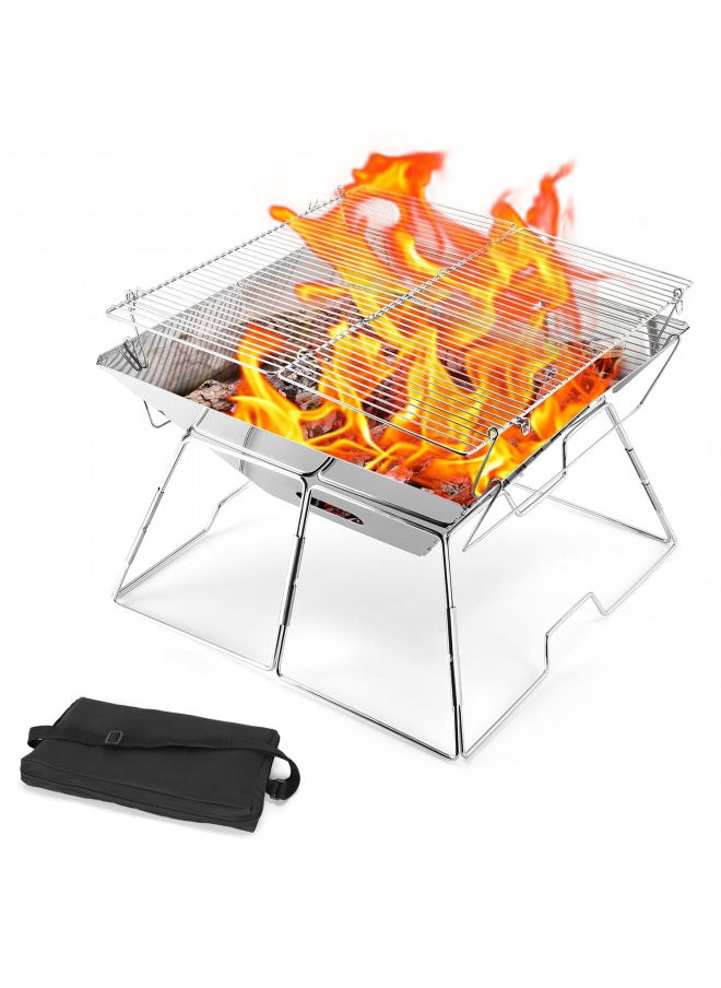 Odoland Odoland Folding Campfire Grill, Camping Fire Pit, Outdoor Wood Stove Burner, 304 Premium Stainless Steel, Portable Camping Charcoal Grill with Carrying Bag for Backpacking Hiking Travel Picnic BBQ  - Image 1