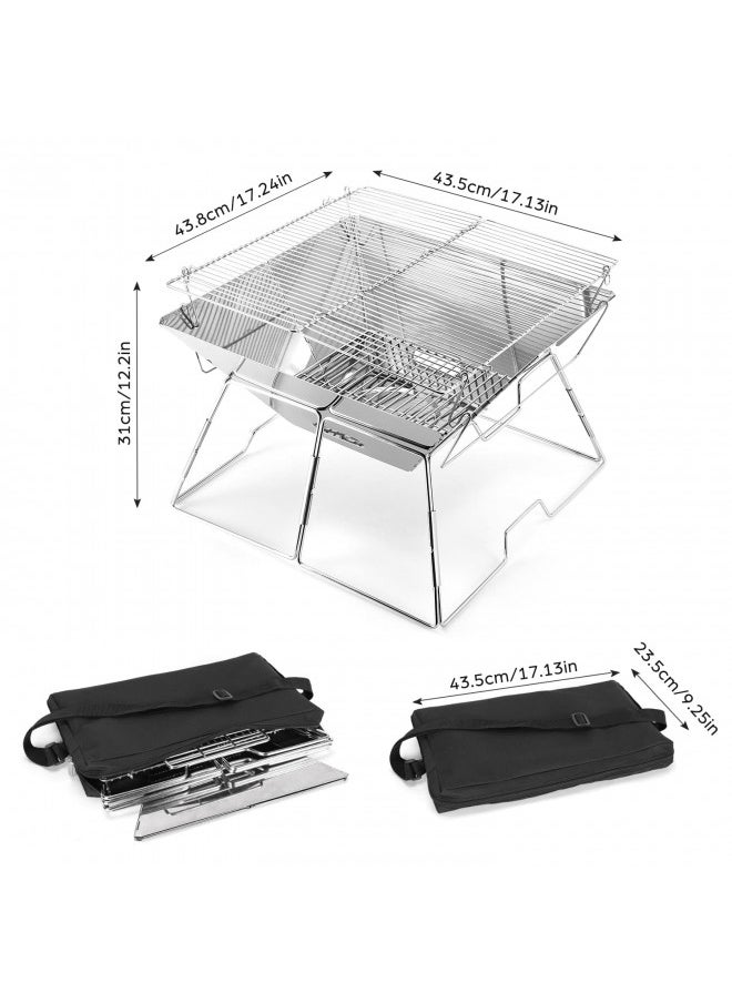 Odoland Odoland Folding Campfire Grill, Camping Fire Pit, Outdoor Wood Stove Burner, 304 Premium Stainless Steel, Portable Camping Charcoal Grill with Carrying Bag for Backpacking Hiking Travel Picnic BBQ  - Image 3