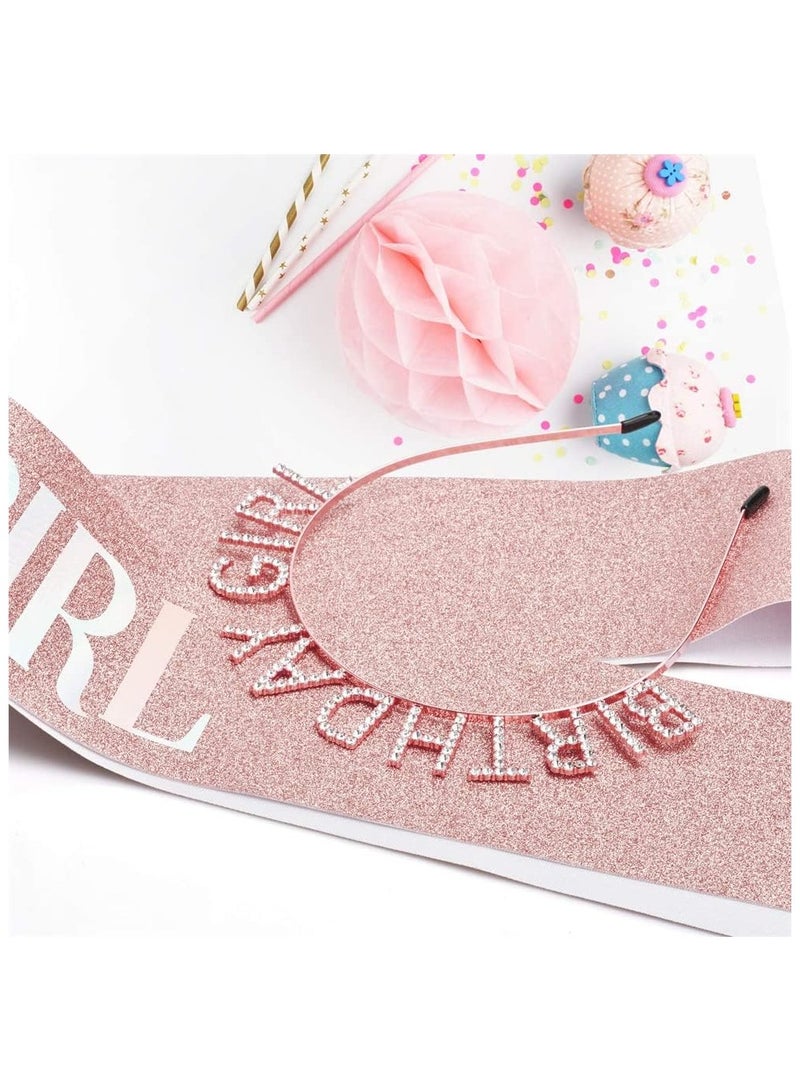 2pc Birthday Crowns for Girl,Birthday Tiara for Women Set,Princess Rhinestone Birthday Girl Headband and Ribbon Party Supplies,Gift for Kids Age 8+ - Image 2