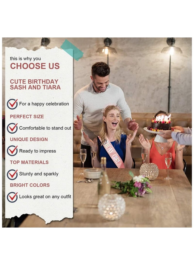 2pc Birthday Crowns for Girl,Birthday Tiara for Women Set,Princess Rhinestone Birthday Girl Headband and Ribbon Party Supplies,Gift for Kids Age 8+ - Image 5