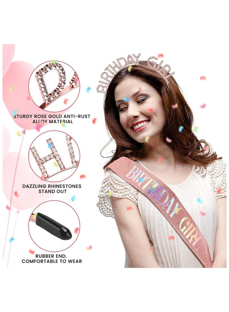 2pc Birthday Crowns for Girl,Birthday Tiara for Women Set,Princess Rhinestone Birthday Girl Headband and Ribbon Party Supplies,Gift for Kids Age 8+ - Image 4
