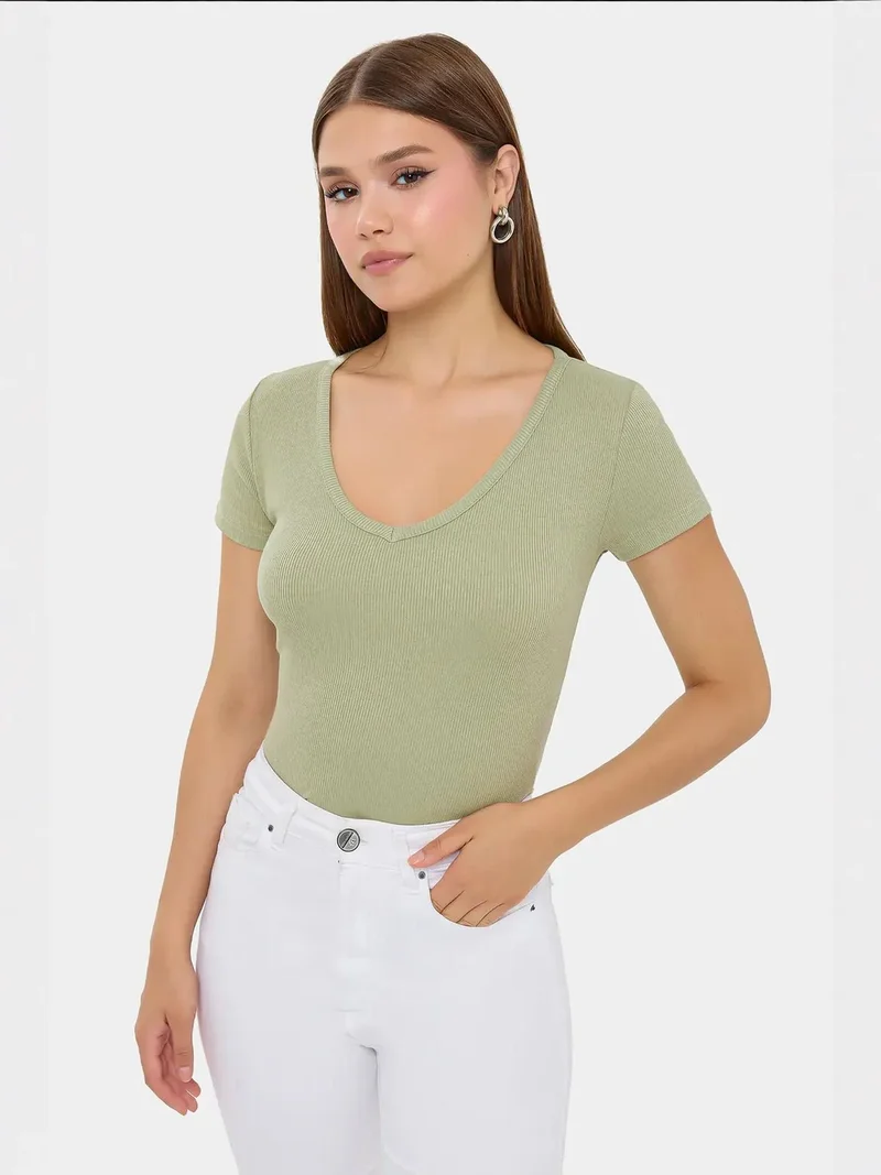 HICCUP Basic Short Sleeve V-Neck T-Shirt