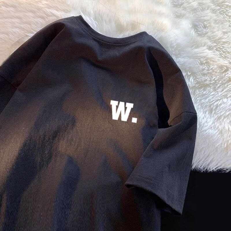 100% cotton summer short-sleeved t-shirt men's ins heavyweight loose versatile American fashion brand letter high casual top - Image 1
