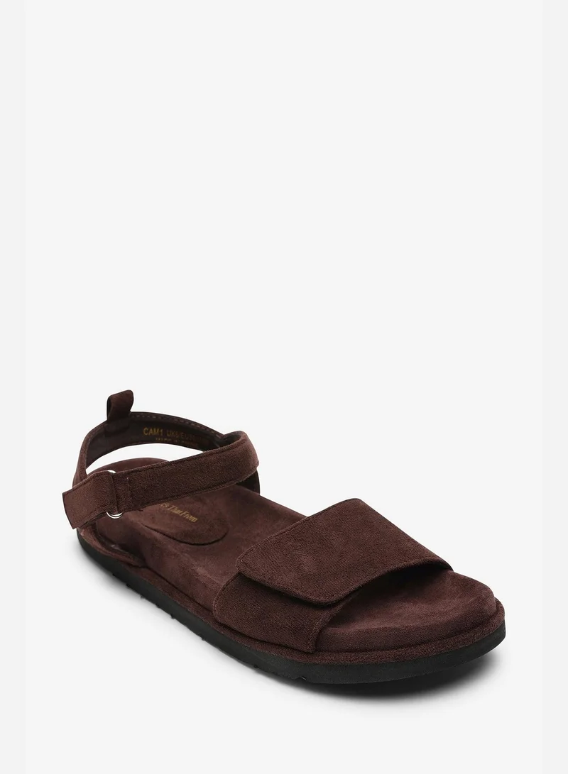 من أين هذه Corfu Multi Strap Dark Brown Suede Sandal