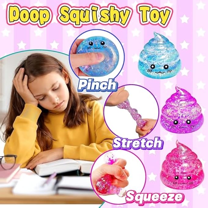 EVDERS 3 Pack Novelty Squishy Poop Stress Balls, 3 Colors Glitter Poops Sensory Joke Prank Toys Anxiety Relief Squeeze Fidget Toy Funny Poop Shape Autism Toy for Adults Teens Kids Party Favor - Image 5
