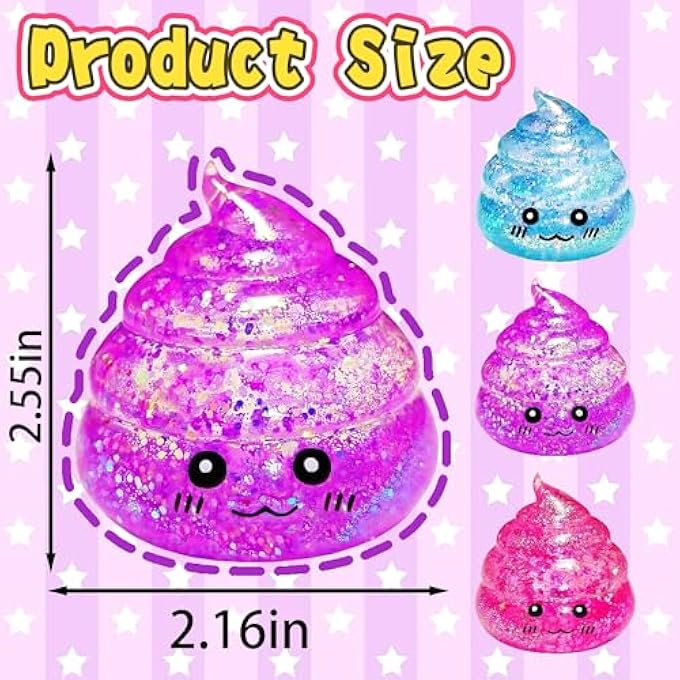 EVDERS 3 Pack Novelty Squishy Poop Stress Balls, 3 Colors Glitter Poops Sensory Joke Prank Toys Anxiety Relief Squeeze Fidget Toy Funny Poop Shape Autism Toy for Adults Teens Kids Party Favor - Image 3