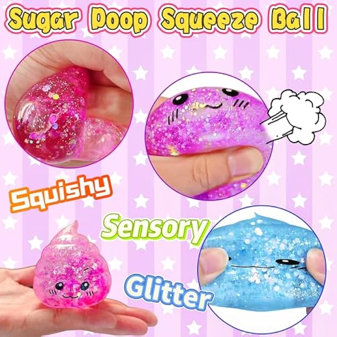 EVDERS 3 Pack Novelty Squishy Poop Stress Balls, 3 Colors Glitter Poops Sensory Joke Prank Toys Anxiety Relief Squeeze Fidget Toy Funny Poop Shape Autism Toy for Adults Teens Kids Party Favor - Image 4