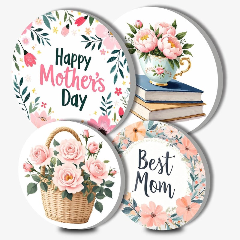 Aihonmin Best Mother Stove Covers Set of 4 Metal 8 Inch and 10 Inch Mom Kitchen Stove Decor Kitchen Home Decoration Carnation I Love Mom Electric Stove Burner Covers Range Kitchen Decorations - Image 1