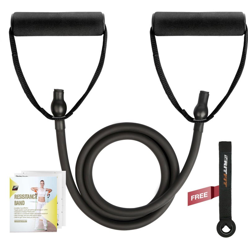 RitFit Single Resistance Exercise Band with Comfortable Handles Ideal for Physical Therapy Strength Training Muscle Toning Door Anchor and Starter Guide Included BlackNew 2530Lbs - Image 2